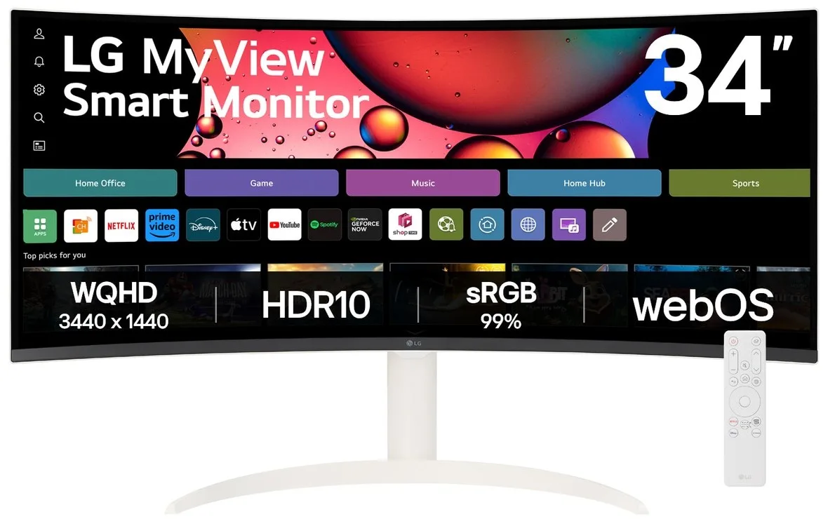 LG 34" 2K Curved-AIR PLAYS/SMART/SPEAKERS/RJ45/HDMI