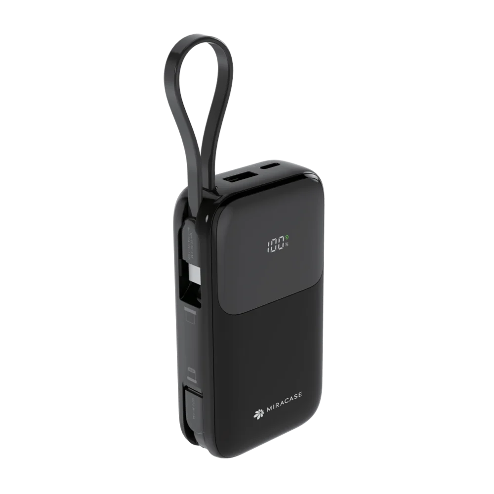 סוללת טעינה מיני 2כבלים מובנים צד+צג 10000mAh שחור MIR
