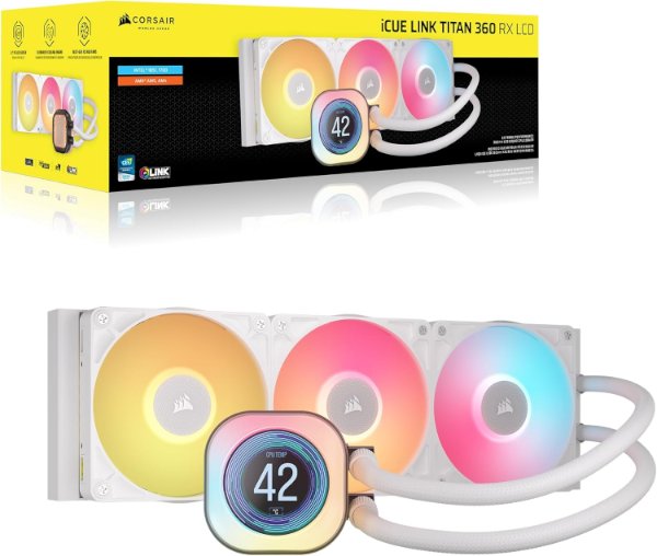 קירור נוזלי לבן Corsair iCUE TITAN 360 RX LCD White 360mm AIO