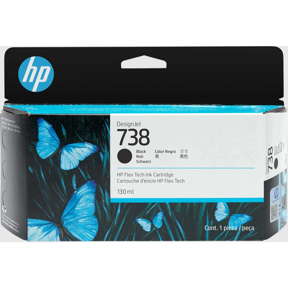 מילוי דיו שחור HP 738 130ml לפלוטר 498N4A T-850