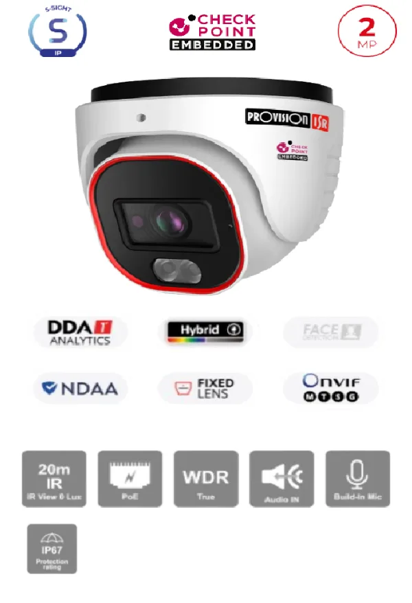 מצלמת כיפה PROVISION DH-320IPSN-28 2MP IP FIXED LENSE POE 2.8mm