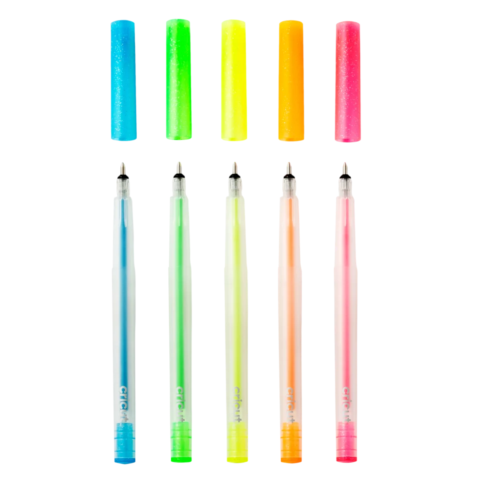 מציאון – סט 5 עטי ג'ל נצנצים Cricut Glitter Gel Pens (0.8 מ"מ) בצבעי ניאון