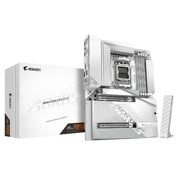 לוח לבן עם מחברי חשמל מאחור Gigabyte B850 A STEALTH AM5 DDR5 WIFI