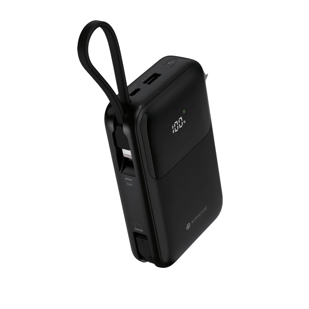 סוללת טעינה 2 כבלים מובנים גב+צג 20000mAh שחור MIR