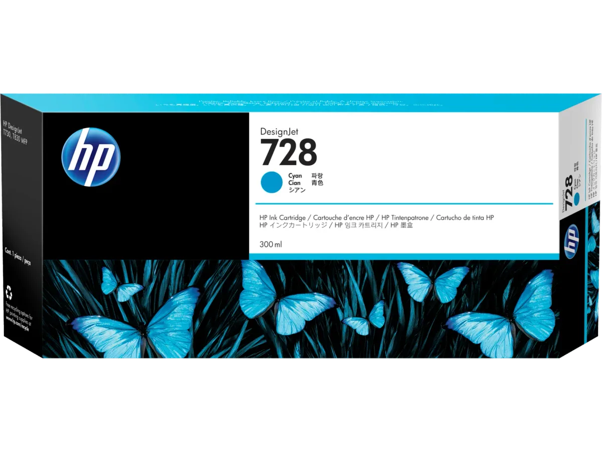 מילוי HP 728 ציאן F9K17A T-730 300ml