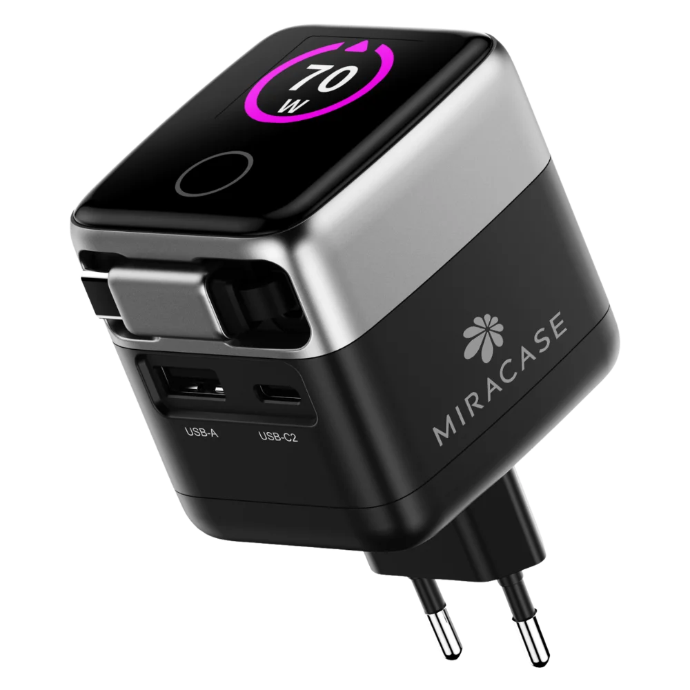 מטען קיר 70W GAN כבל נמתח שחור MIR MWC70RC
