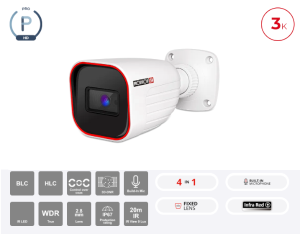 מצלמת צינור Provision I2-33K0AP AHD 2.8mm Lens 20m IR IP67