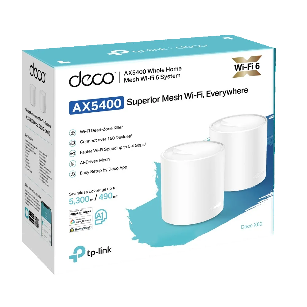 ראוטר אלחוטי/אקסס פוינט Deco X60 V3.2 Mesh WiFi 6 AX5400 (2 יחי’ באריזה)