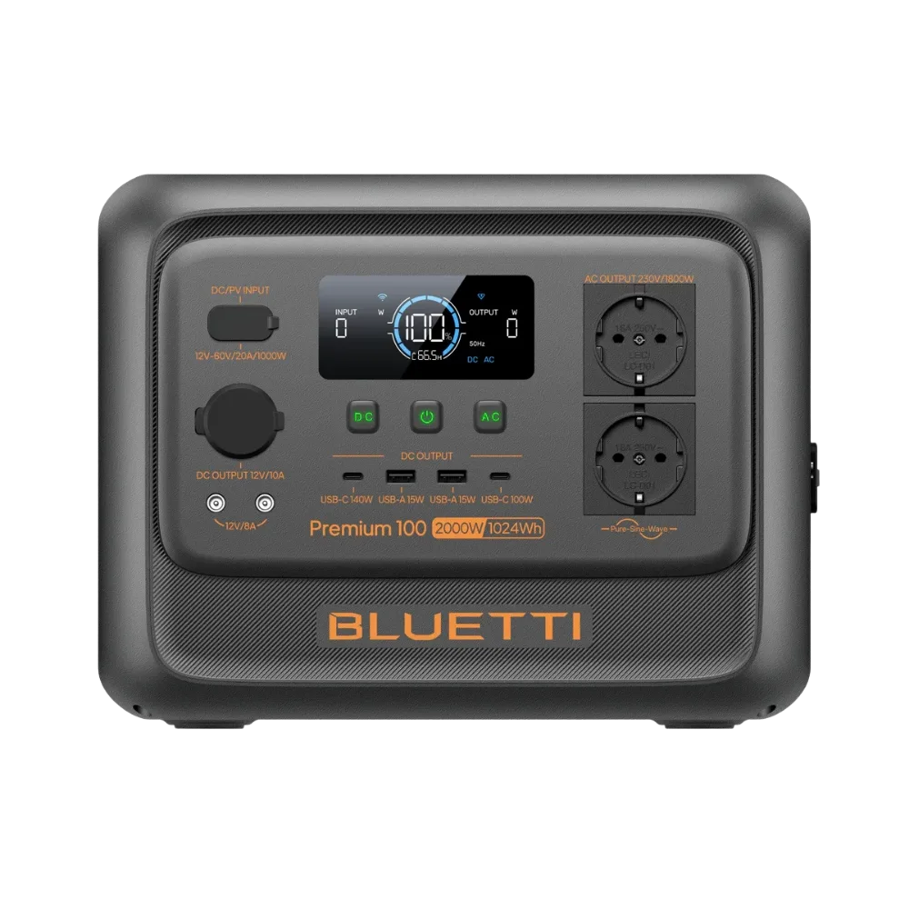 תחנת כוח ניידת BLUETTI Premium 100 V2 – 2000W / 1024Wh עם שקע 3 פינים ישראלי