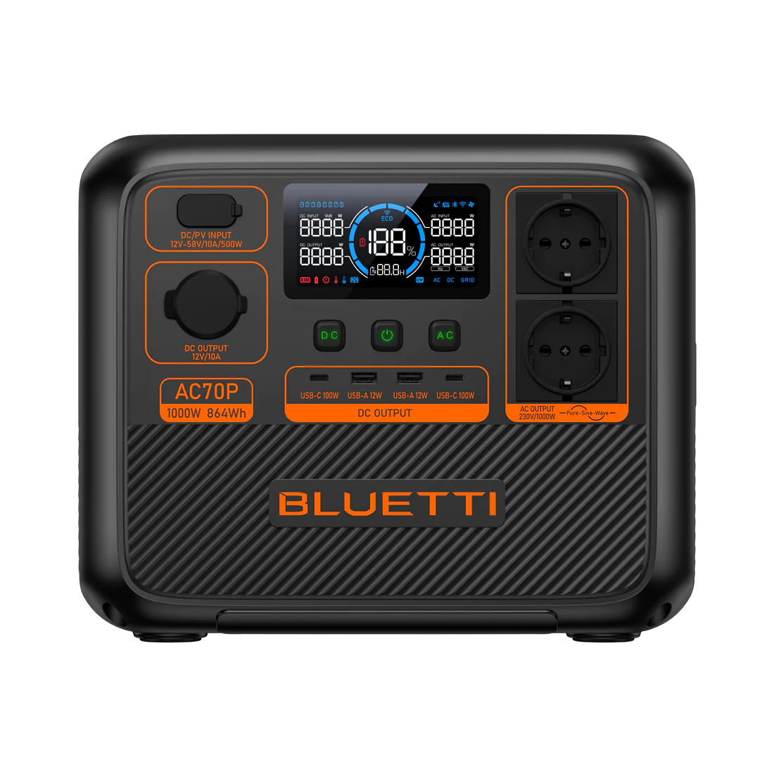 תחנת כוח ניידת BLUETTI AC70P – 1000W 864Wh עם שקע 3 פינים ישראלי